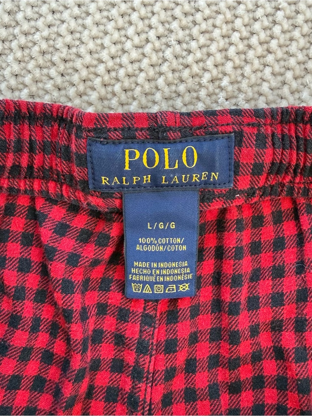 Polo Ralph Lauren Mens Large L Red Black Checkered Flannel Pajama Lounge Pants - Picture 5 of 5